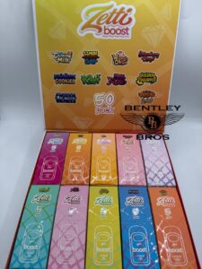 Front view of ZETTI Boost 2G Disposable Vape Pen in packaging