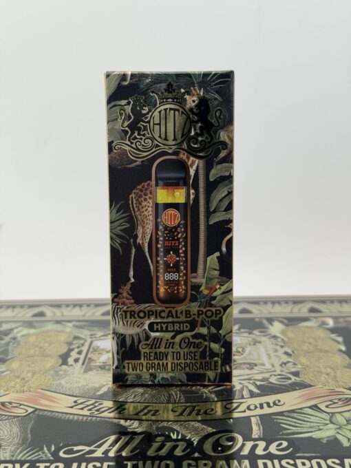 Hitz Safari Series 2G Disposable Vape Device and Hitz Safari Series Flavors Menu.