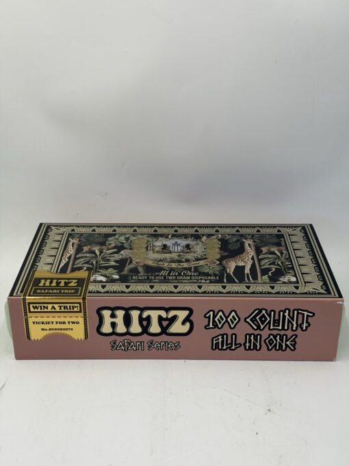 Hitz Safari Series 2G Disposable Vape Device and Hitz Safari Series Flavors Menu.