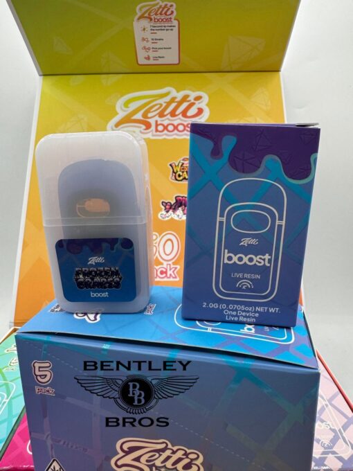 Front view of ZETTI Boost 2G Disposable Vape Pen in packaging