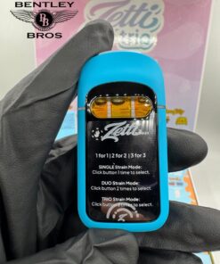 ZETTI TRIO 2G Disposable vape hardware showing three multi-chamber strain tanks