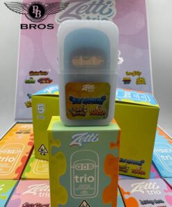 ZETTI TRIO 2G Disposable vape hardware showing three multi-chamber strain tanks