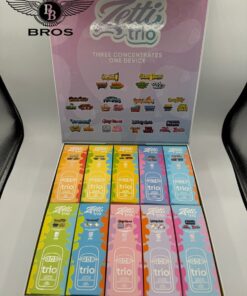 ZETTI TRIO 2G Disposable vape hardware showing three multi-chamber strain tanks