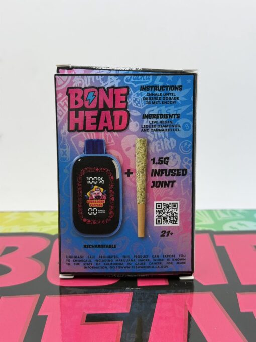 Bone Head 2G Infused Joint | 1.5G Disposable Pre-Roll Bone Head 2G Disposable infused joint package on a clean background.