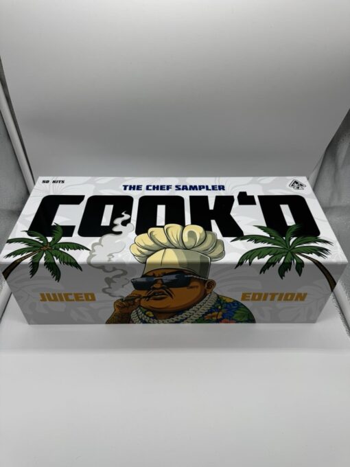 COOK'D 2G disposable vape, 1G pre-roll joint, and three THC gummies Juiced Edition cannabis bundle branded packaging.